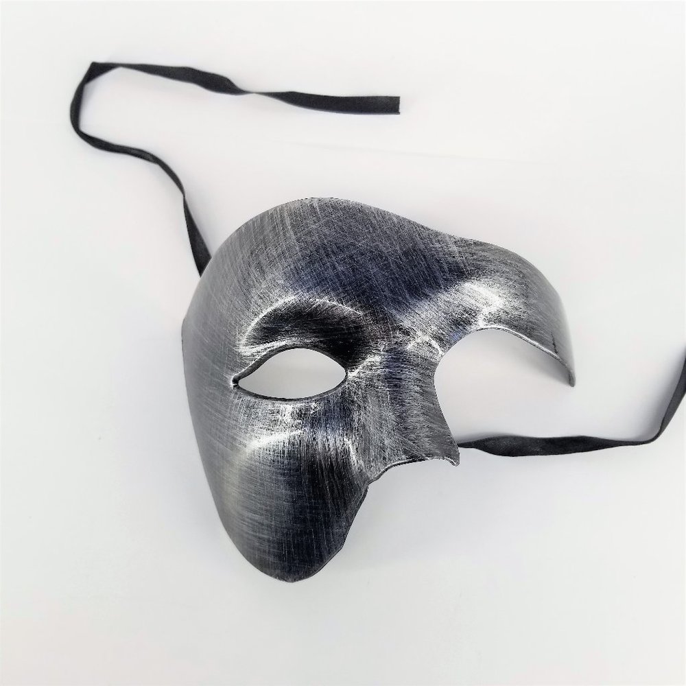 Half Face Phantom Of The Opera Silver Black Mask